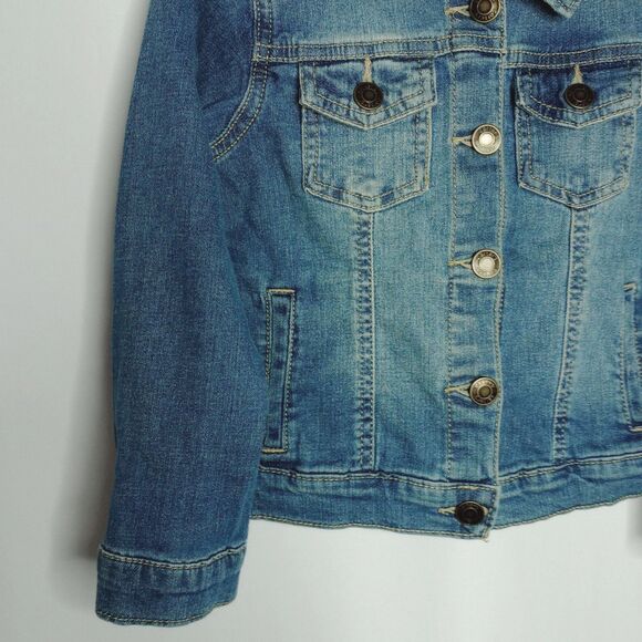 Carter's Kids Denim Blue Jean Jacket Button Front Pockets Lghtwght Stretch sz 5 - Picture 4 of 6